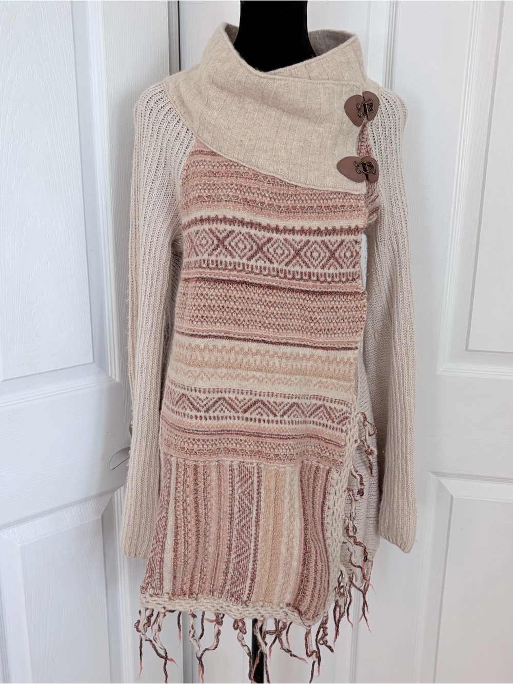 Free People Boho Knit Fringe Wool Blend  Turtleneck Sweater - Picture 2 of 7
